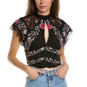 Free‎ People Women Black Chiara Embroidered Top Size M RARE EUC